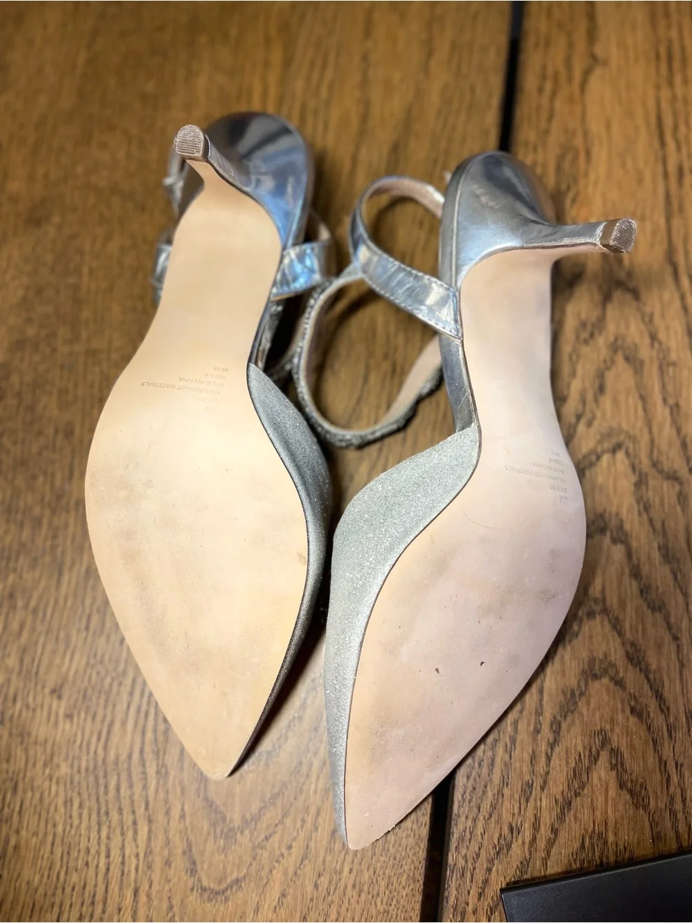 Sparkling Silver Pointed-Toe Ankle Strap Heels